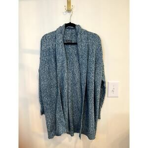 Eddie Bauer Blue Marled Open Front Cardigan Shawl Collar XS S Cozy Knit
